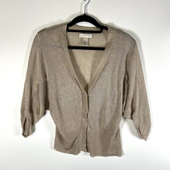 Kenar Shimmer Tan Snap Button‎ Cardigan Linen Blend Women’s Medium - Picture 1 of 7